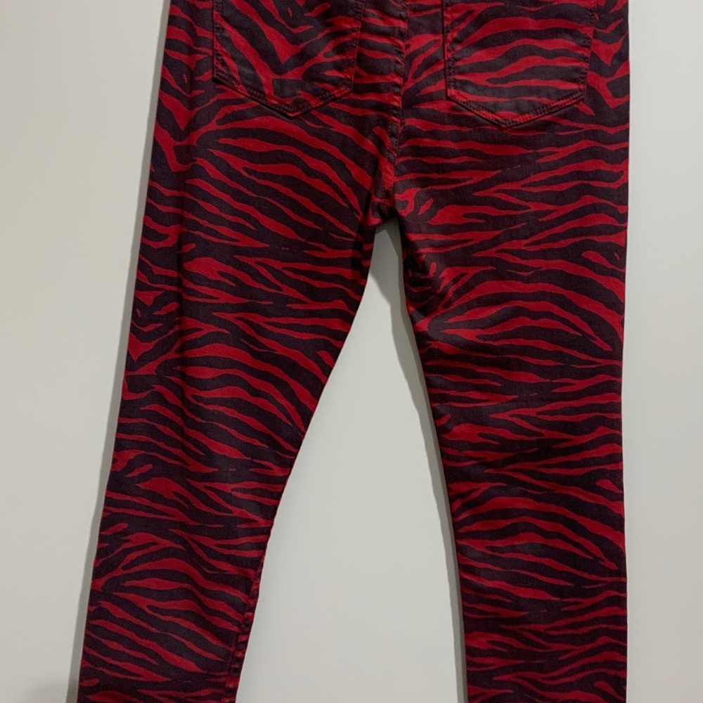 Zara Premium Red Zebra High Waist Jeans Size 4 - Picture 8 of 8
